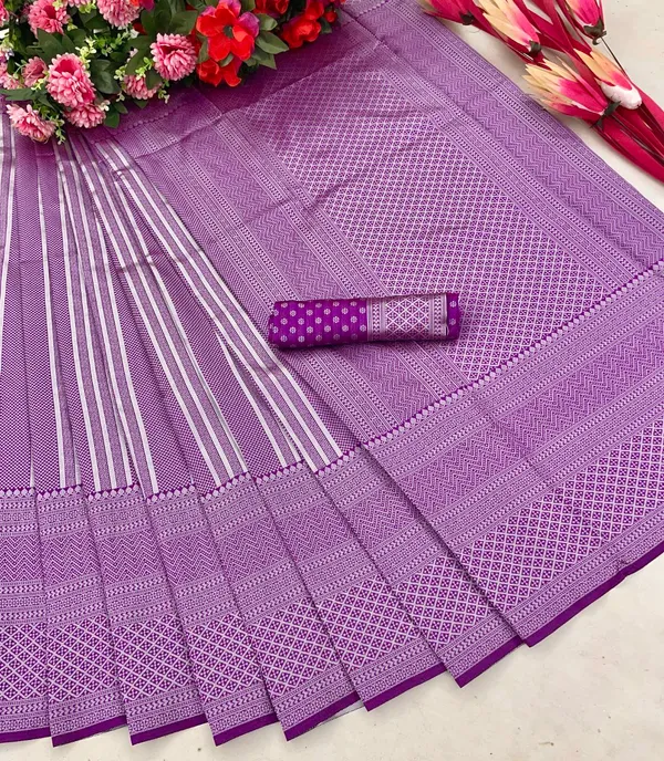 Royal_Purple_Woven_Silk_Blend_Saree_With_Silver_Zari_Geometric_Design