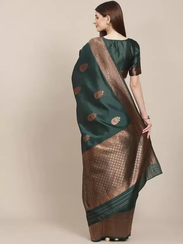Emerald_Green_Woven_Silk_Blend_Saree_With_Antique_Gold_Zari_Border
