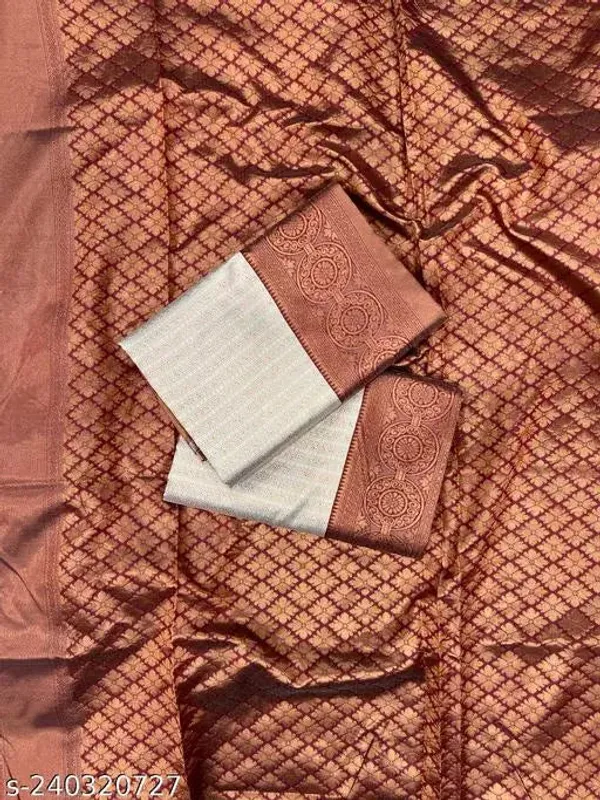 Champagne_Beige_Woven_Silk_Blend_Saree_With_Copper_Maroon_Border