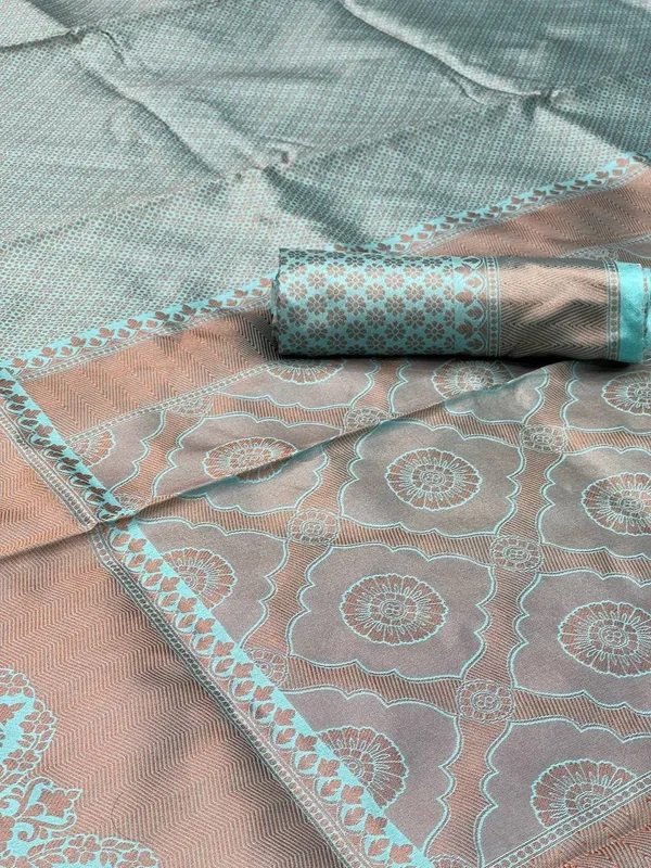 Sky_Blue_Woven_Silk_Blend_Saree_With_Beige_Floral_Pallu_And_Contrast_Border