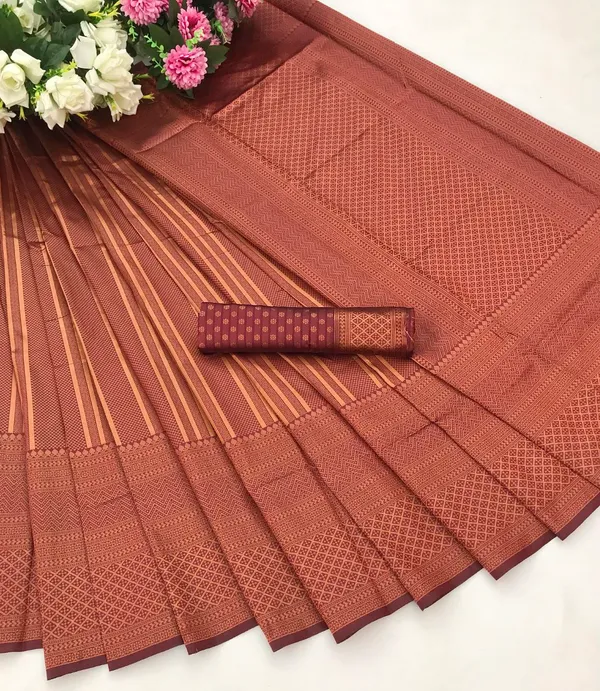 Rich_Maroon_Copper_Woven_Silk_Blend_Saree_With_Geometric_Border