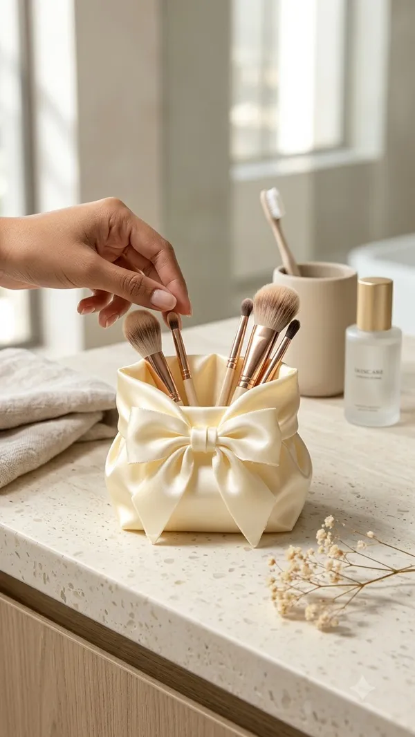 Cream_Satin_Bow_Makeup_Brush_Holder