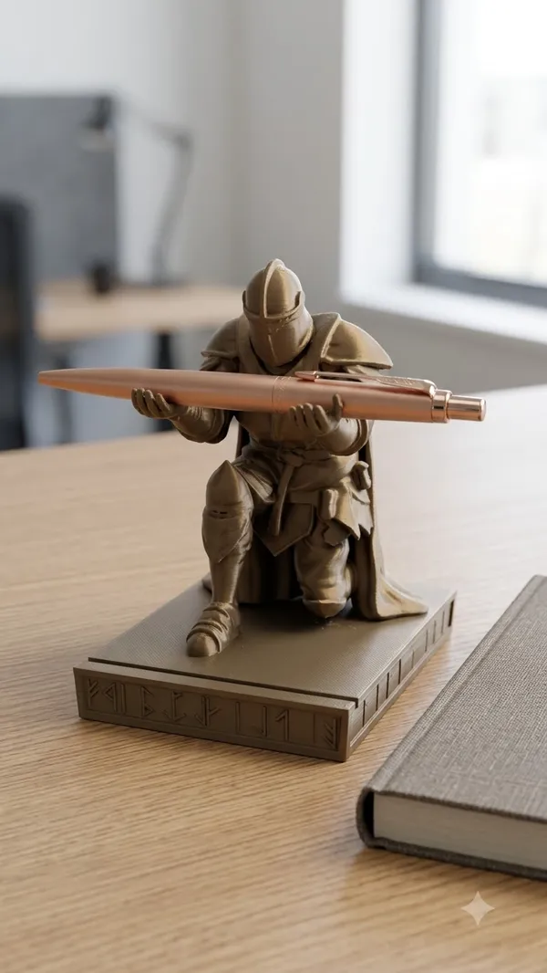 Bronze-Tone_Knight_Pen_Stand_Decorative_Showpiece