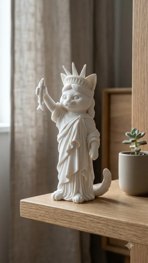 White_Cat_Statue_Of_Liberty_Decorative_Figurine