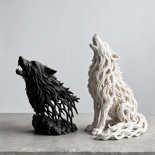 Black_And_White_Howling_Wolf_Sculpture_Figurine_Duo_Pack_Of_2