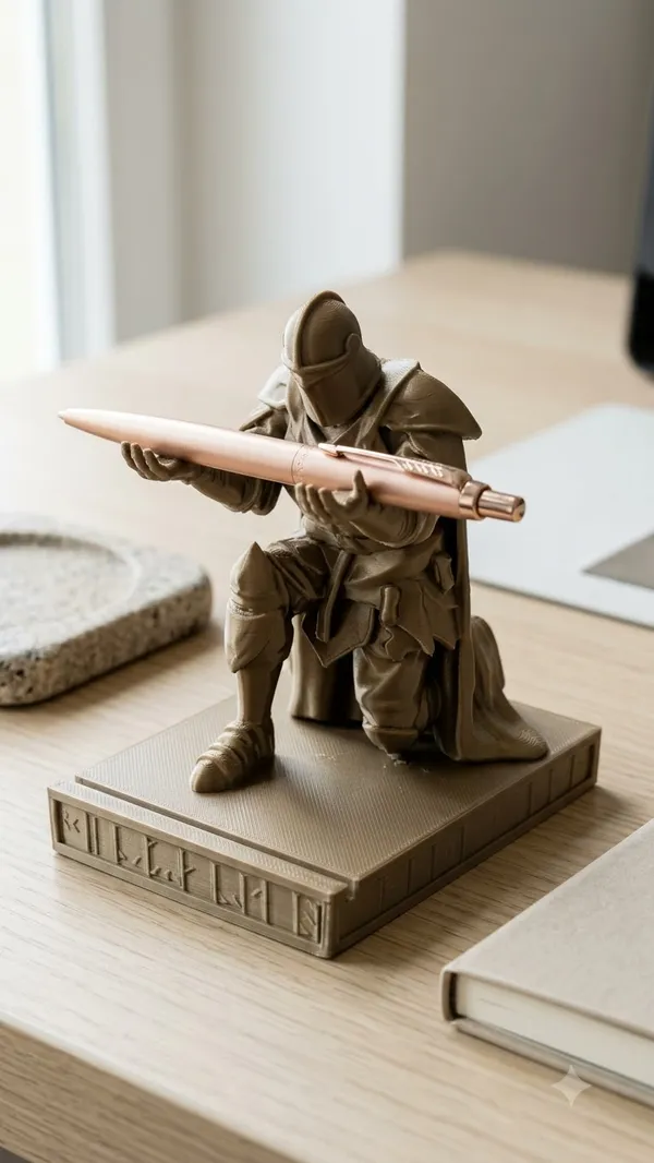 Bronze-Tone_Knight_Pen_Stand_Decorative_Showpiece
