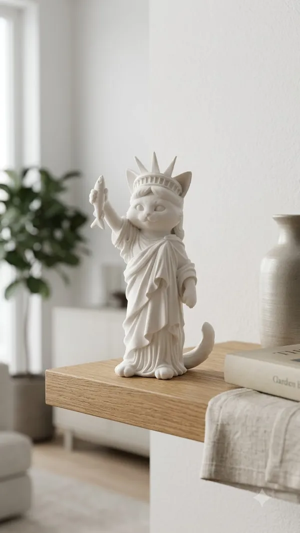White_Cat_Statue_Of_Liberty_Decorative_Figurine