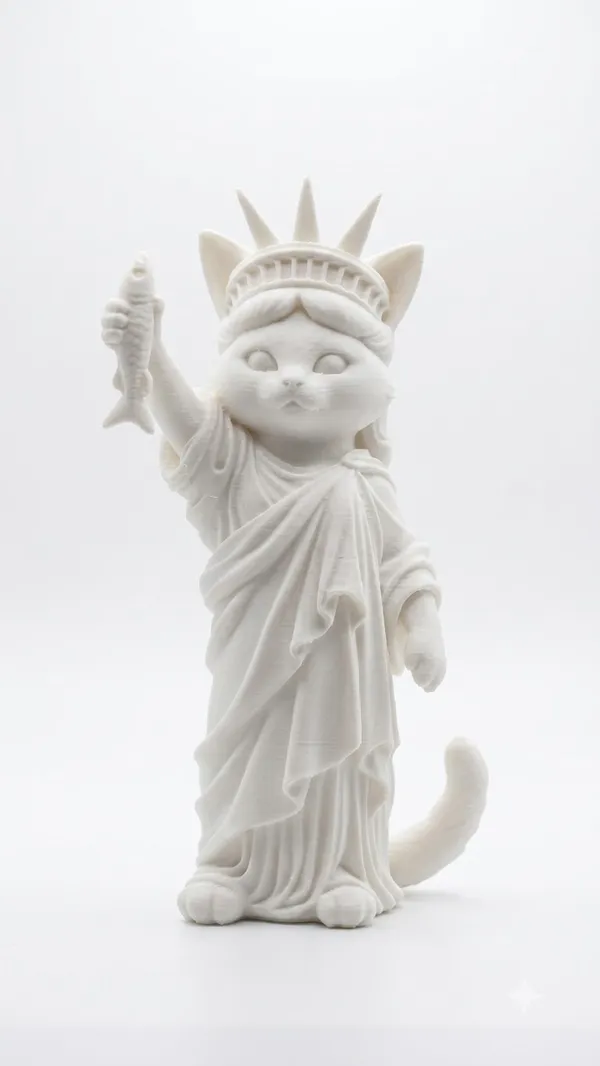 White_Cat_Statue_Of_Liberty_Decorative_Figurine