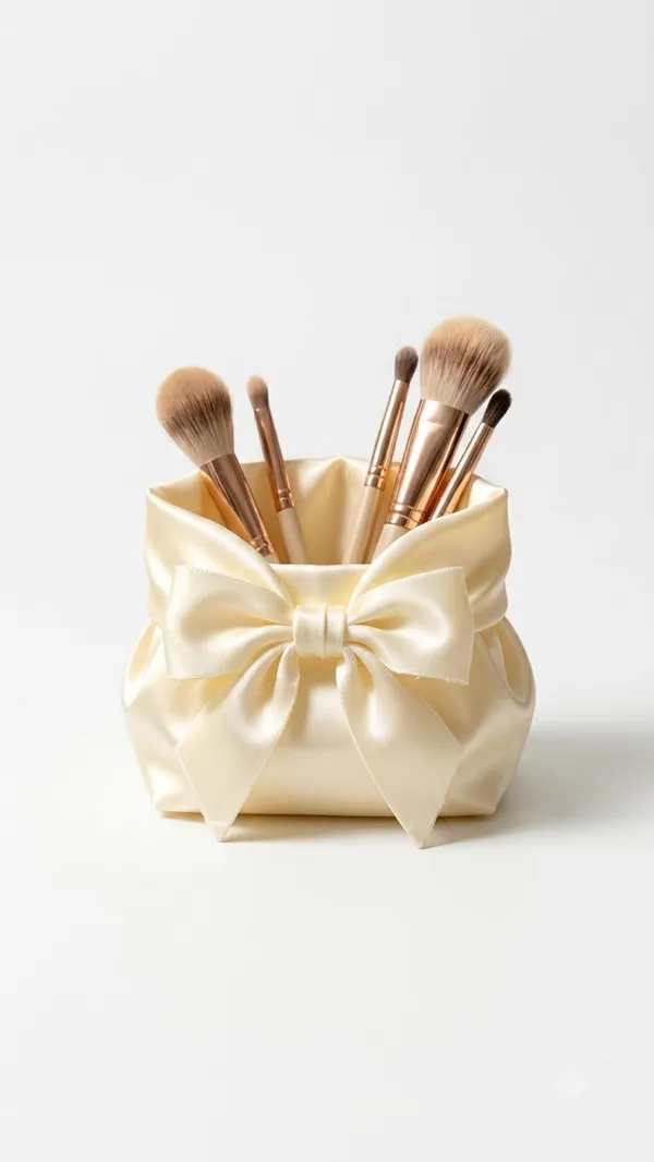 Cream_Satin_Bow_Makeup_Brush_Holder