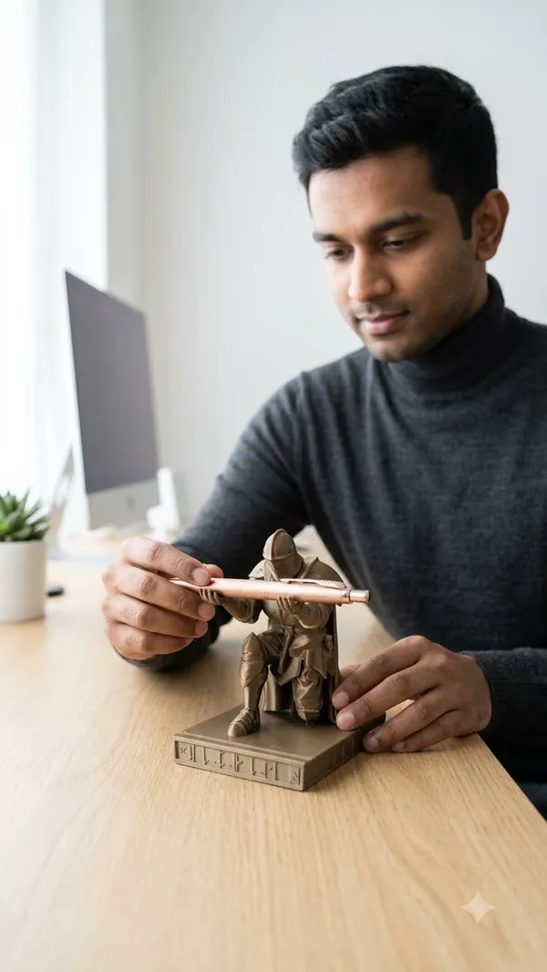 Bronze-Tone_Knight_Pen_Stand_Decorative_Showpiece