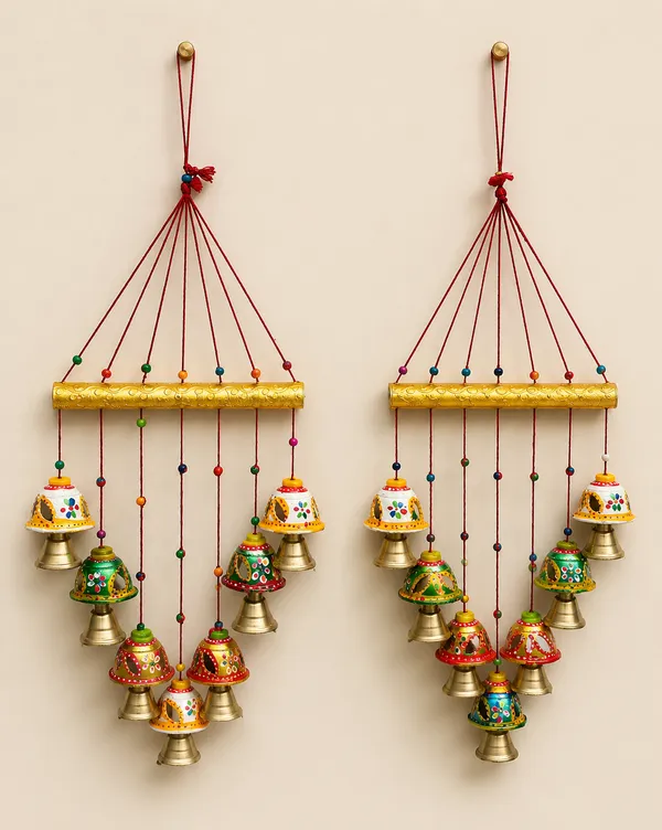 Handpainted_Traditional_Multicolor_Bell_Wall_Hanging_Set