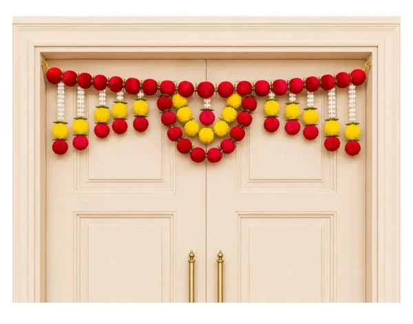 Fabric_Festive_Pom-Pom_Red_Yellow_Beaded_Door_Toran