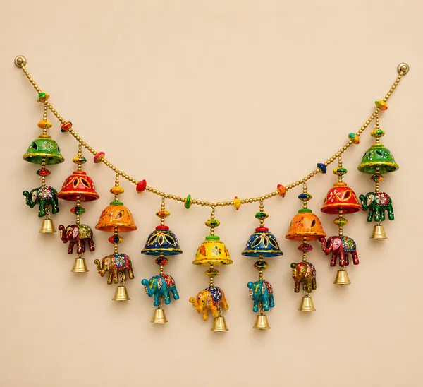 Handpainted_Traditional_Elephant_Motif_Bell_Wall_Hanging