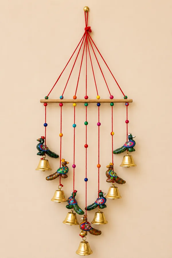 Handpainted_Traditional_Peacock_Motif_Bell_Wall_Hanging