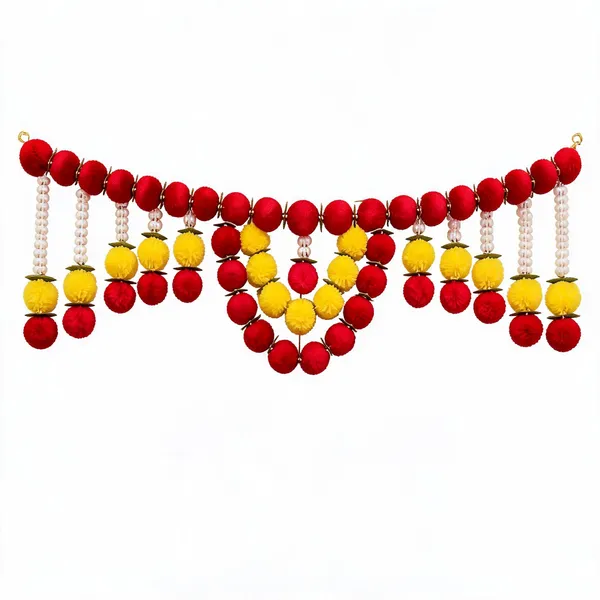 Fabric_Festive_Pom-Pom_Red_Yellow_Beaded_Door_Toran