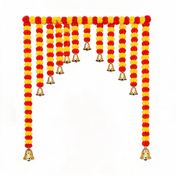 Fabric_Festive_Red_Yellow_Pom_Pom_Door_Toran_With_Bells