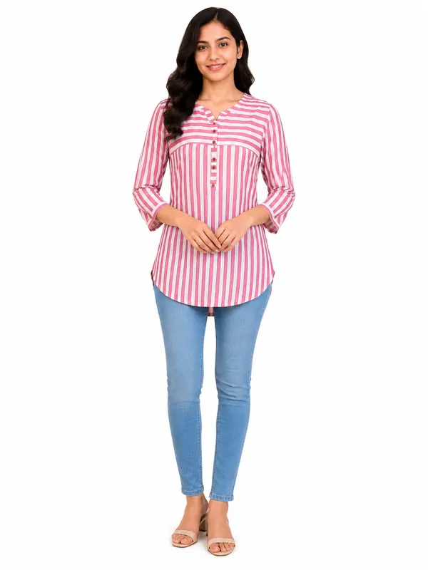 Pink_Striped_A-Line_Kurti_For_Women