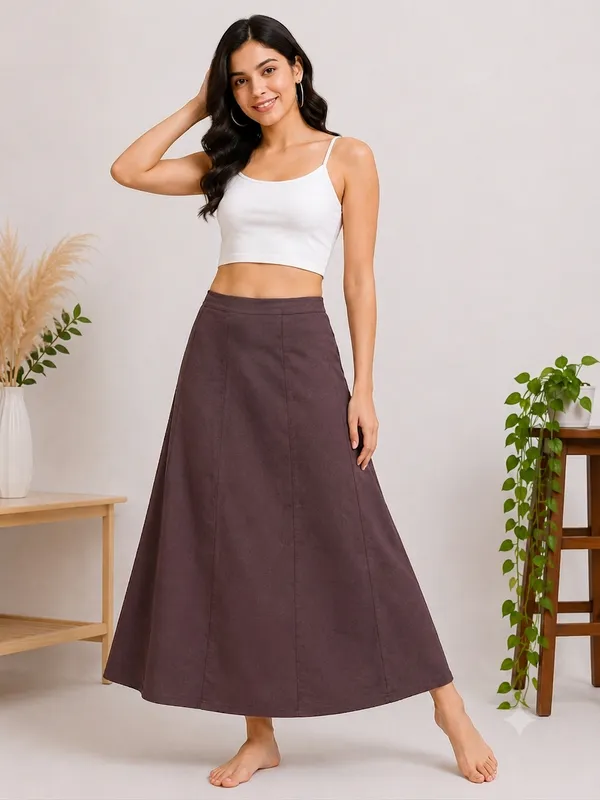 Brown_A-Line_Maxi_Skirt_for_Women
