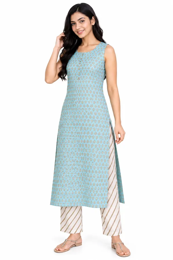 Aqua_Cotton_Blend_Straight_Kurta_Set_for_Women
