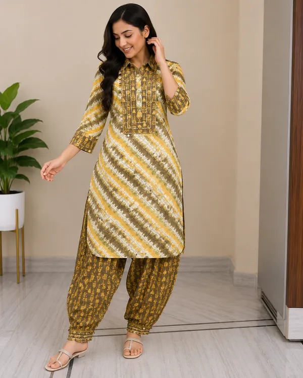 Mustard_Printed_Straight_Kurta_Set_for_Women