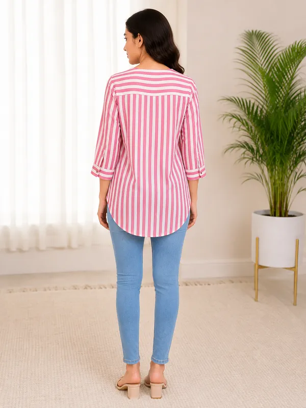 Pink_Striped_A-Line_Kurti_For_Women