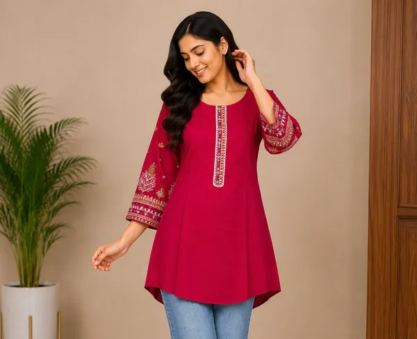 Magenta_Embroidered_A-Line_Kurti_for_Women