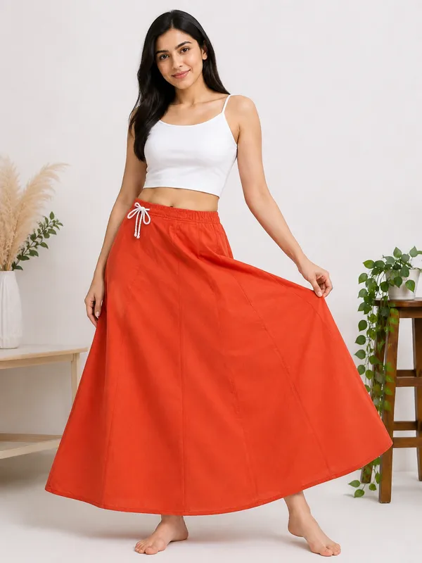 Orange_Drawstring_A-Line_Maxi_Skirt_for_Women