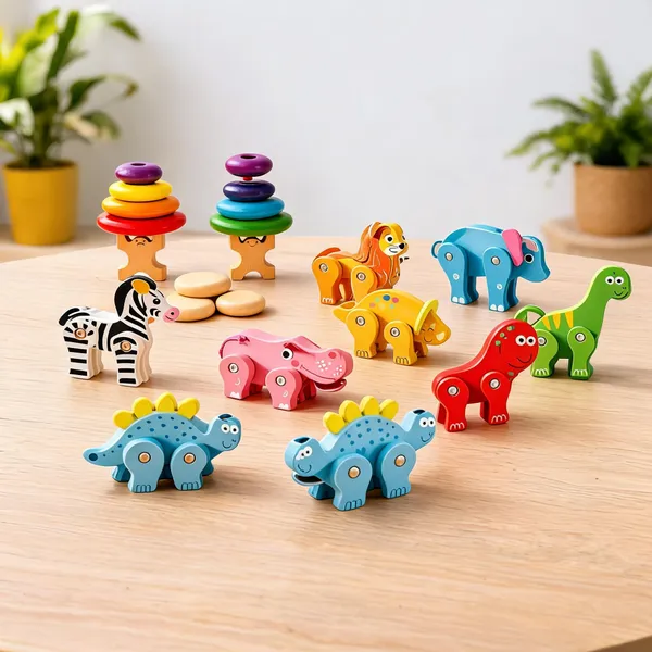 Kasthatoys_Montessori_Stacking_&_Forest_Zoo_Wooden_Toy_Combo