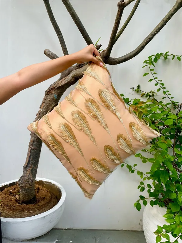 Organza_Luxe_Leaf_Embroidered_Cushion_Cover_Peach_Gold
