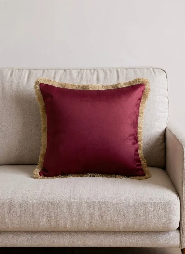 Velvet_Classic_Fringe_Border_Cushion_Cover_Wine
