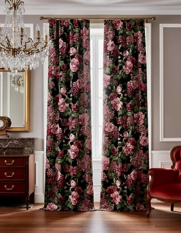 Velvet_Black_Floral_Dark_Petal_Curtains_Set_Of_2