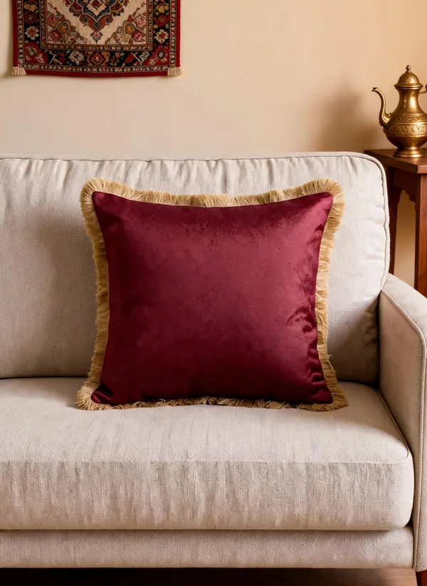 Velvet_Classic_Fringe_Border_Cushion_Cover_Wine