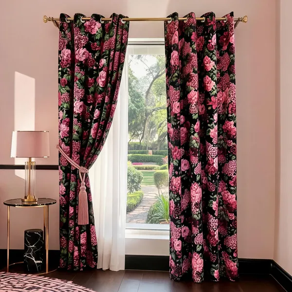 Velvet_Black_Floral_Dark_Petal_Curtains_Set_Of_2