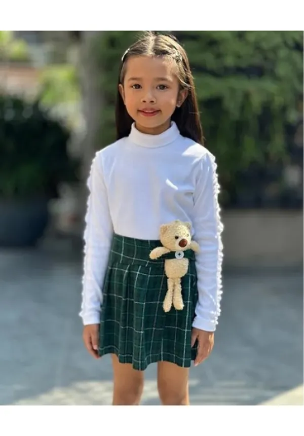 Cotton_Spandex_Solid_Top_Checked_Skirt_With_Teddy