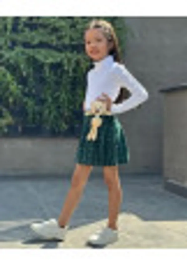 Cotton_Spandex_Solid_Top_Checked_Skirt_With_Teddy