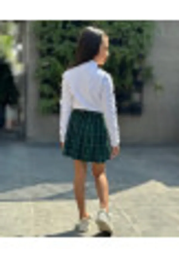 Cotton_Spandex_Solid_Top_Checked_Skirt_With_Teddy