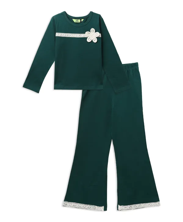 Green_Cotton_Spandex_Bell_Bottom_Co_Ord_Set_For_Girls