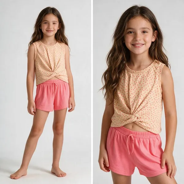 Sleeveless_Dots_Print_Top_With_Shorts
