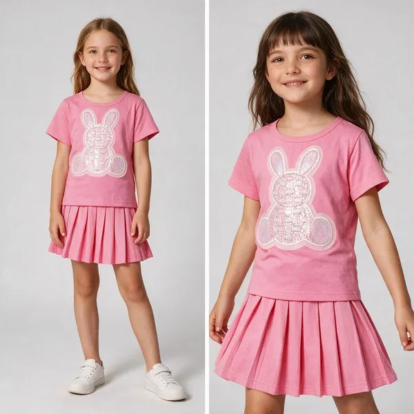 Pure_Cotton_Jersey_Sequence_Embellished_Top_With_Pleated_Skirt