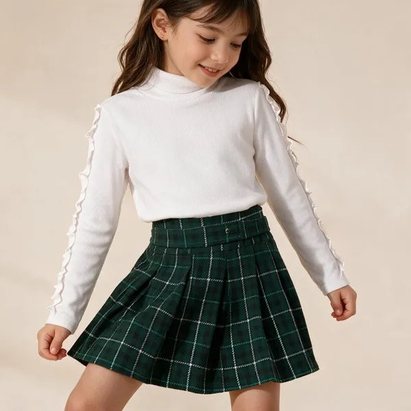 Cotton_Spandex_Top_With_Check_Skirt_Set