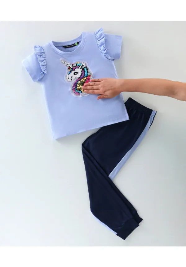 Half_Sleeves_Unicorn_Sequin_Embellished_Top_With_Joggers