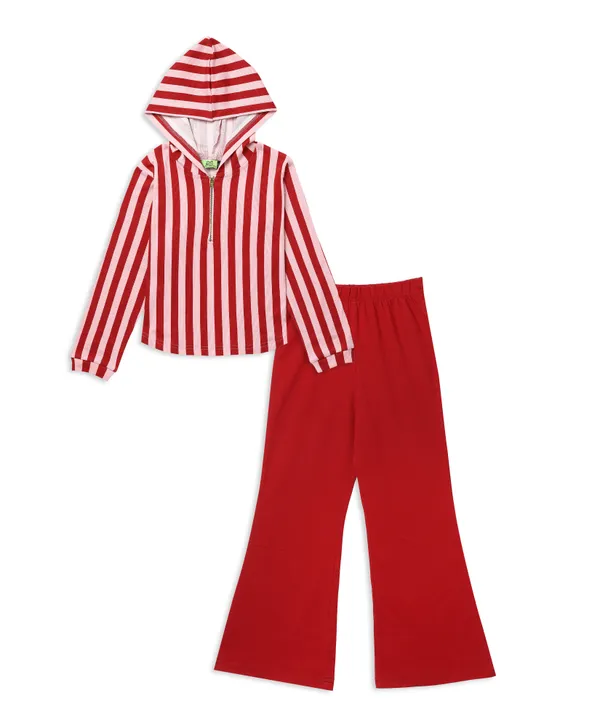 Red_Striped_Hoodie_And_Flared_Pants_Set_For_Girls