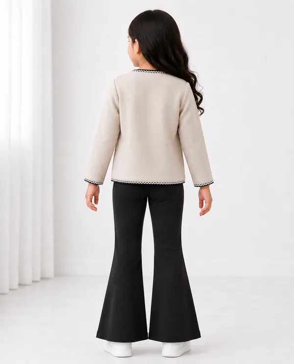 Beige_Woven_Button_Front_Blazer_Jacket_For_Girls