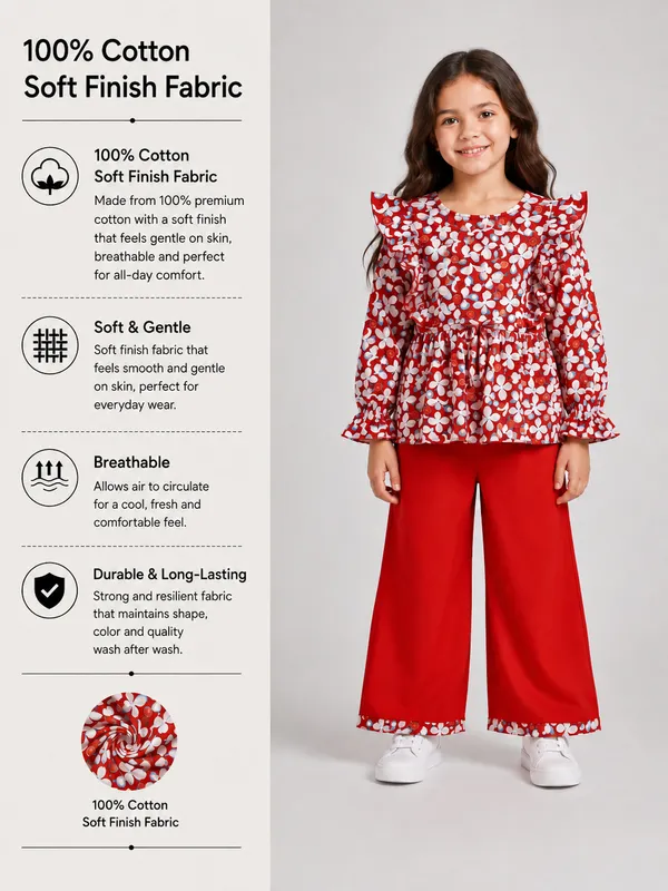 Red_Floral_Peplum_Top_And_Wide_Leg_Pants_Set_For_Girls