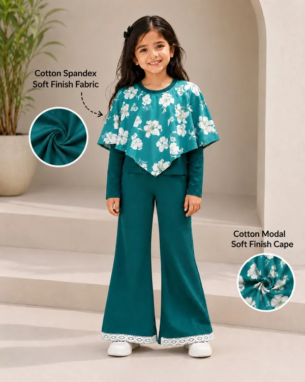 Teal_Floral_Print_Flared_Co_Ord_Set_For_Girls
