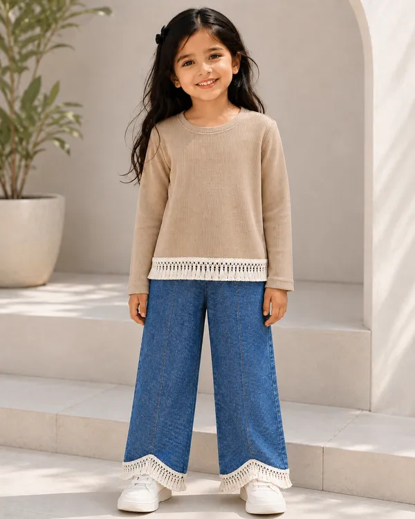 Full_Sleeve_Lace_Top_With_Fringe_Lace_Hem_Pant_Set_Brown
