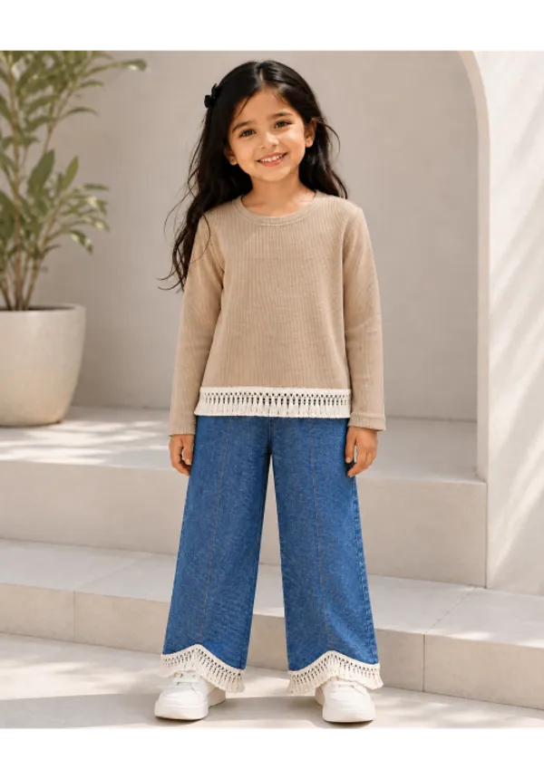 Full_Sleeve_Lace_Top_With_Fringe_Lace_Hem_Pant_Set_Brown
