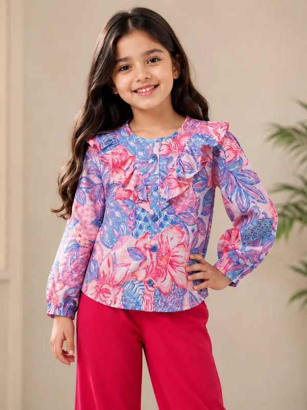 Multicolor_Printed_Top_And_Pink_Pants_Set_For_Girls