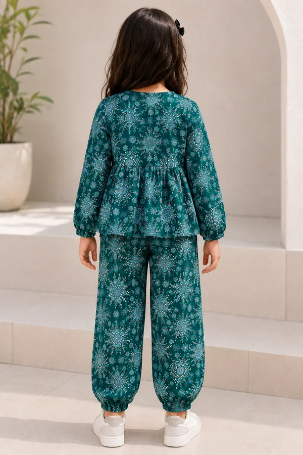 Floral_Printed_Fit_And_Flare_Kurti_Top_With_Pleated_Salwar_Pant_And_Toy_Teddy_Set