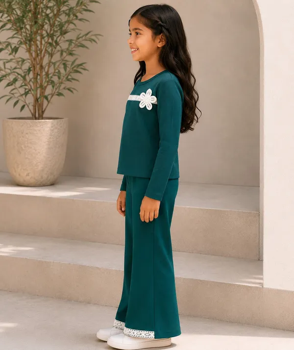 Green_Cotton_Spandex_Bell_Bottom_Co_Ord_Set_For_Girls